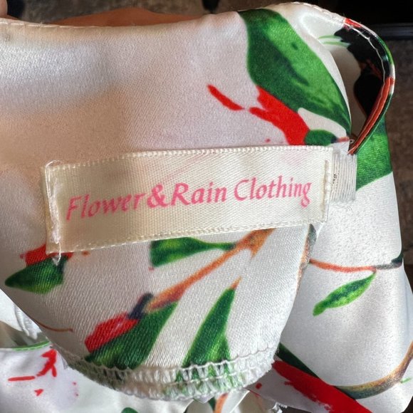 FLOWER & RAIN bird with leaves print dress. Size Small - Picture 3 of 6